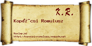 Kopácsi Romulusz névjegykártya